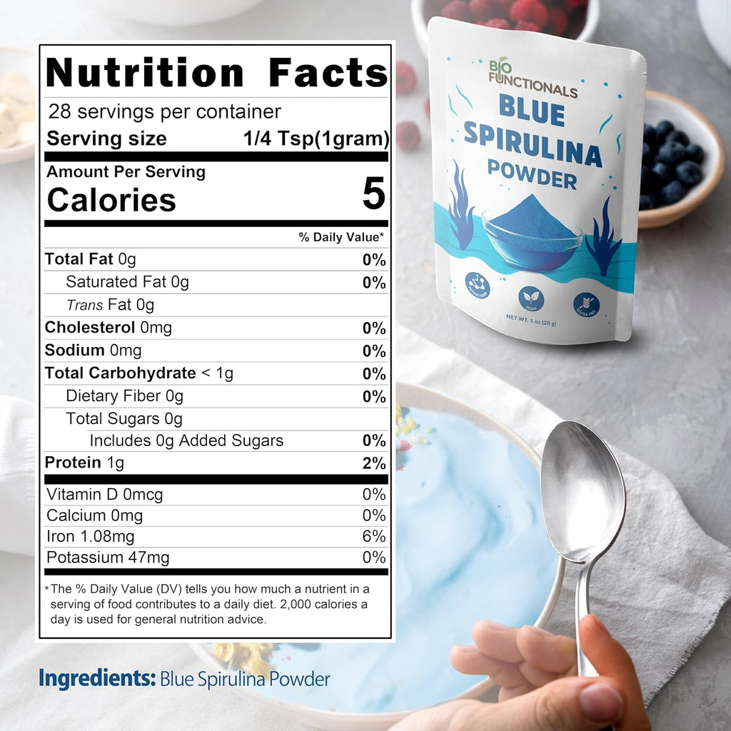 Blue Spirulina Powder – Spirulina Superfood, Natural Blue Food Coloring, Phycocyanin Extract, Vegan Superfood for Smoothies, Baking & Energy Bars